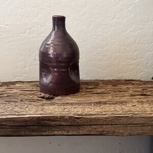 Art Studio Monticello Pottery Pinched Vase 6.5" Textured Maroon Glaze